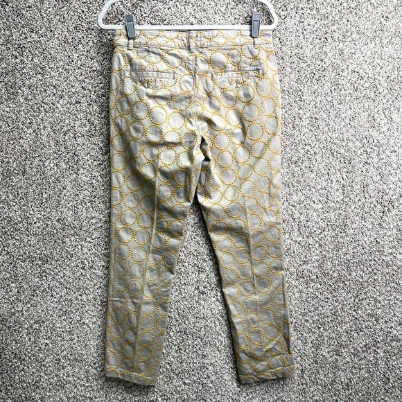 Anthropologie Pants Women’s 29 Tan & Yellow Embroidered Circle Relaxed Chino - Picture 4 of 10